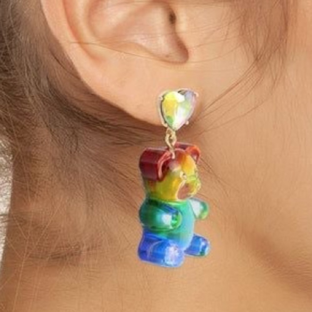 BETSEY JOHNSON Rainbow PRIDE LGBTQIA Gummy Bear Earrings Retired NEW NWT - Picture 4 of 4